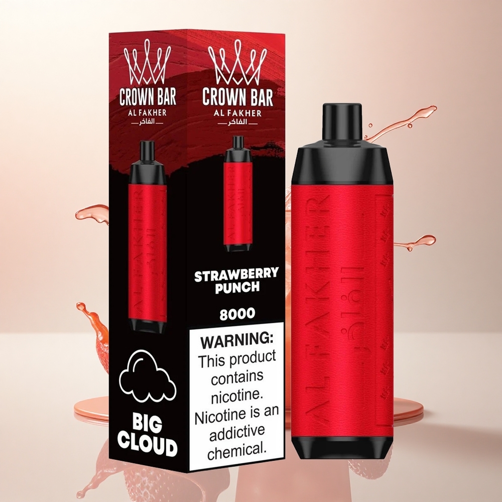 Al Fakher Crown Bar 8000 Crystal Çilekli Punch 600mAh 5mg Nikotin 18ml
