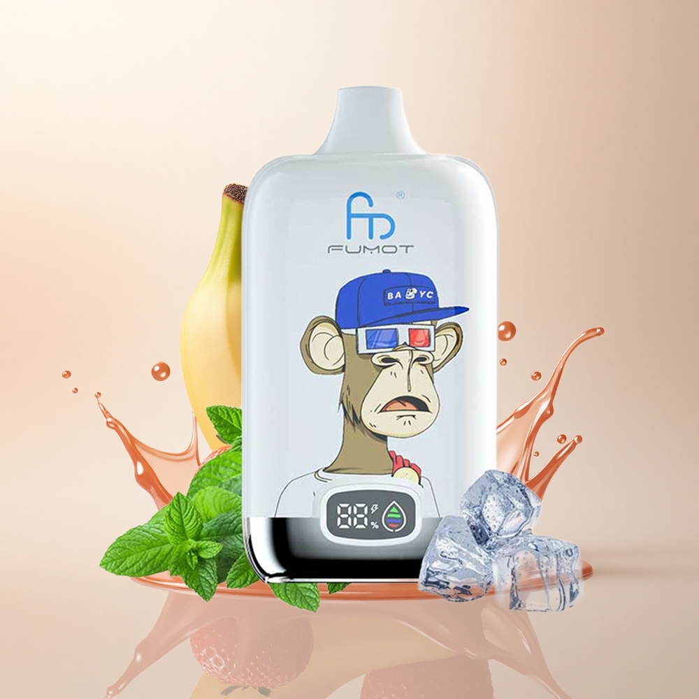 Fumot Tornado Digital Box 12000 Puffs Çilek Muzlu 550mAh Mesh Coil Tip-C Şarj